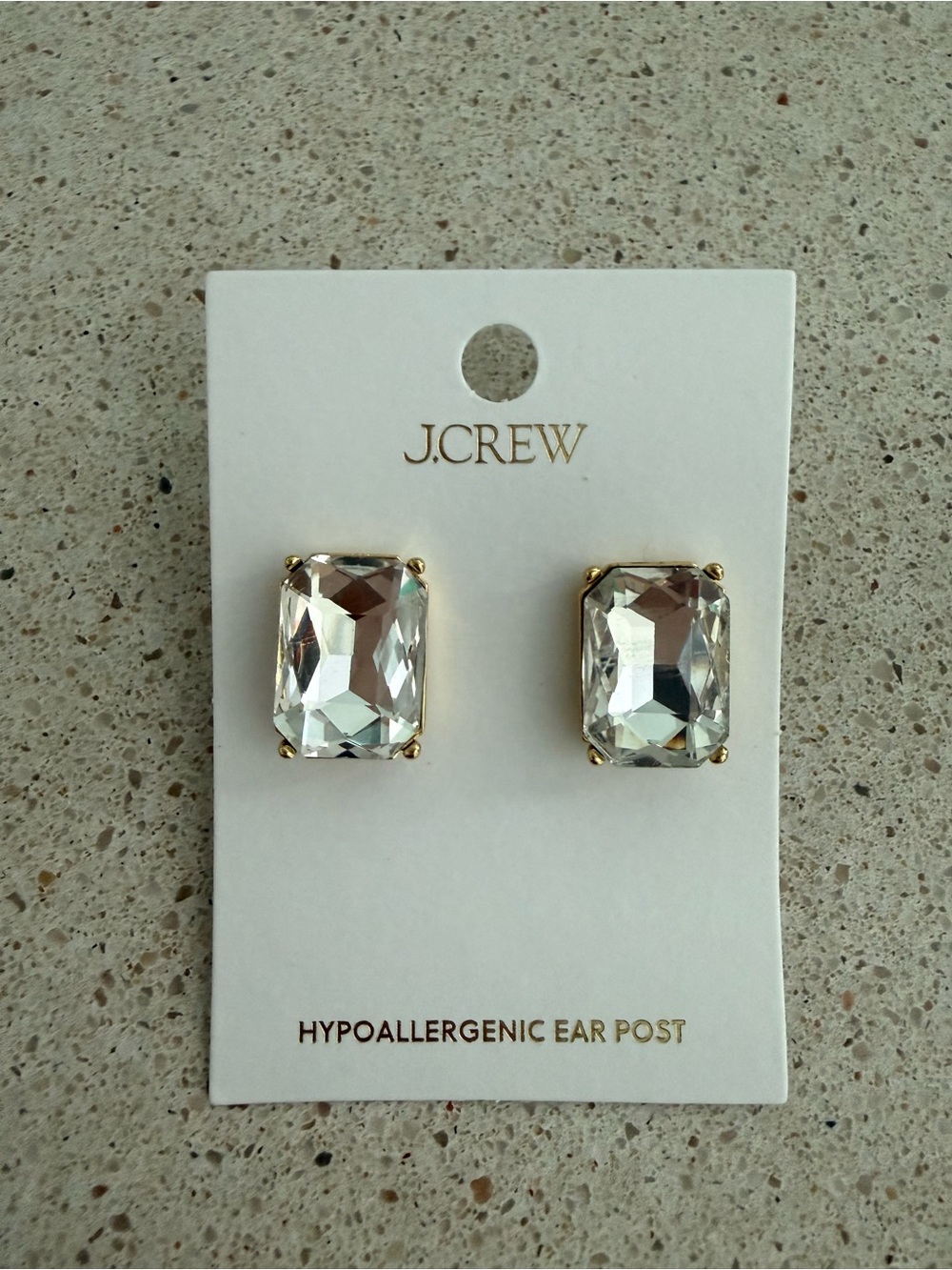 J. Crew Clear Crystal Rectangular Stud Earrings in Gold Setting